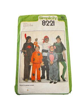 Vintage Simplicity 8221 Costume Sewing Pattern Sz Small 2-4 Boys Girls Halloween